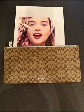 Coach Brown Signature Canvas Zip Pouch